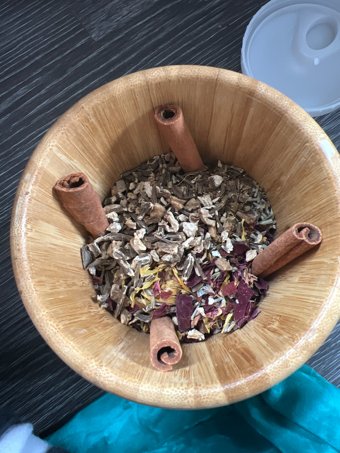 13 herbs in wooden mortar 