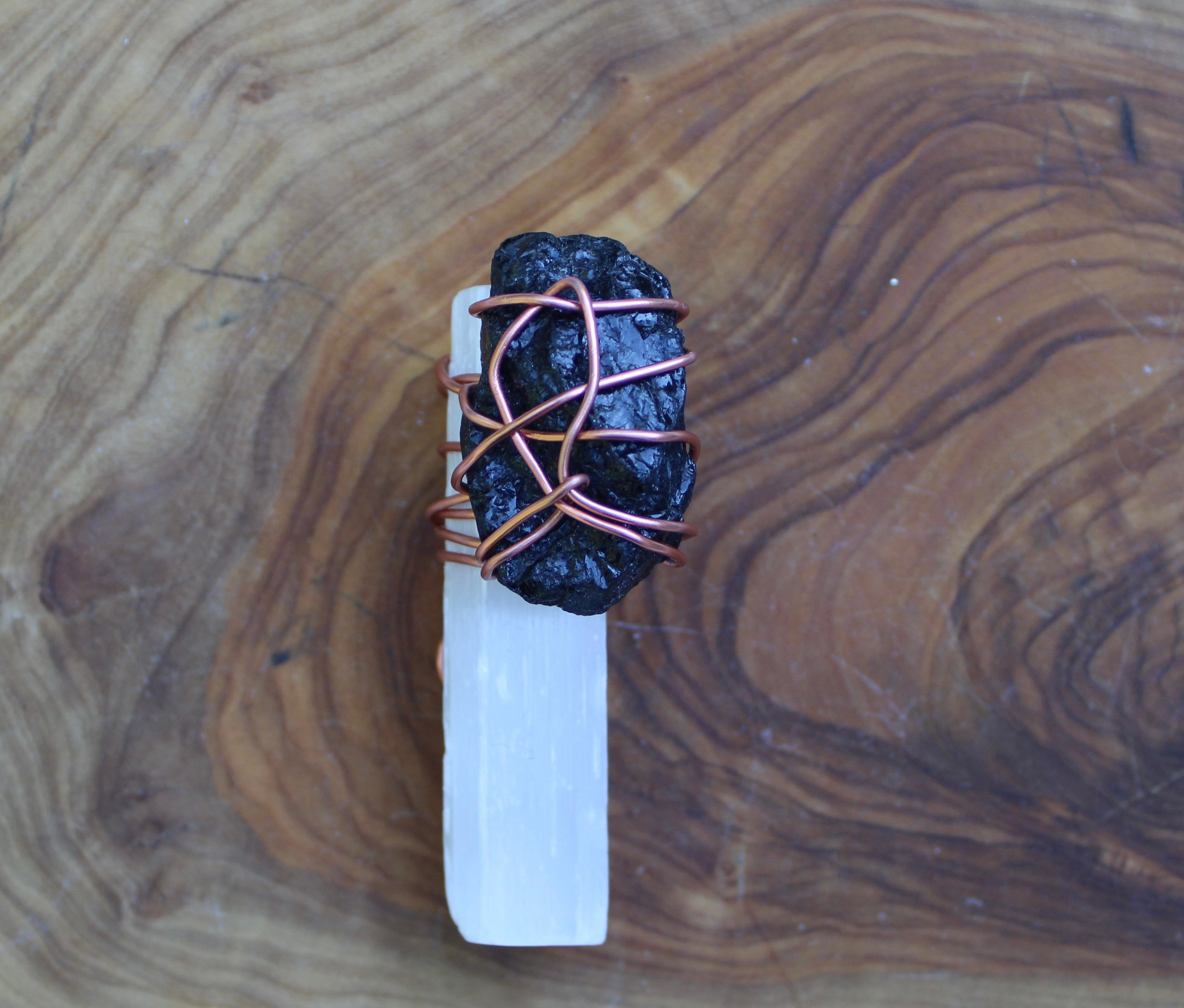 Wrapped Black Tourmaline x Selenite