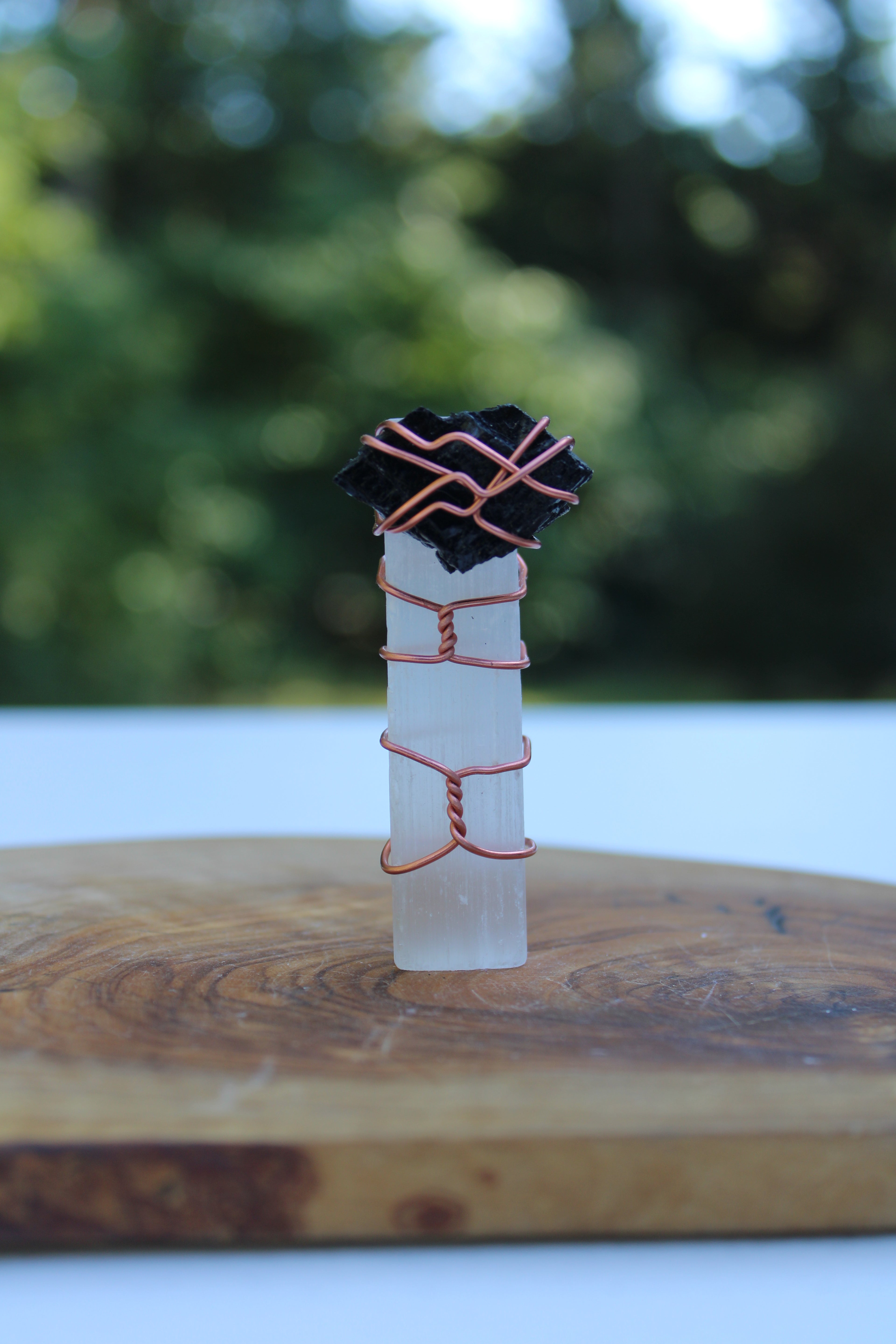 Wrapped Black Tourmaline x Selenite