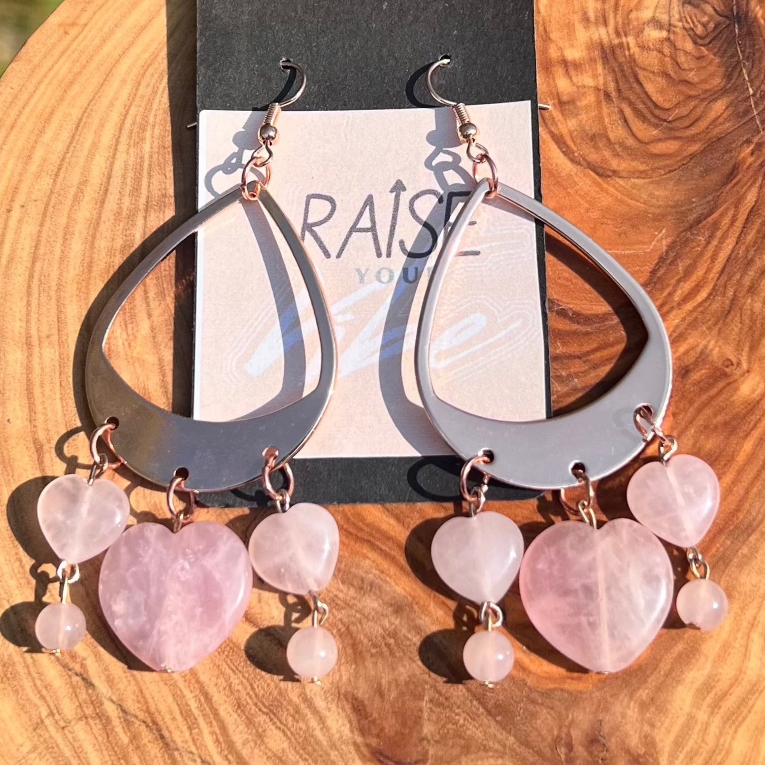 Rose Quartz Heart Earrings